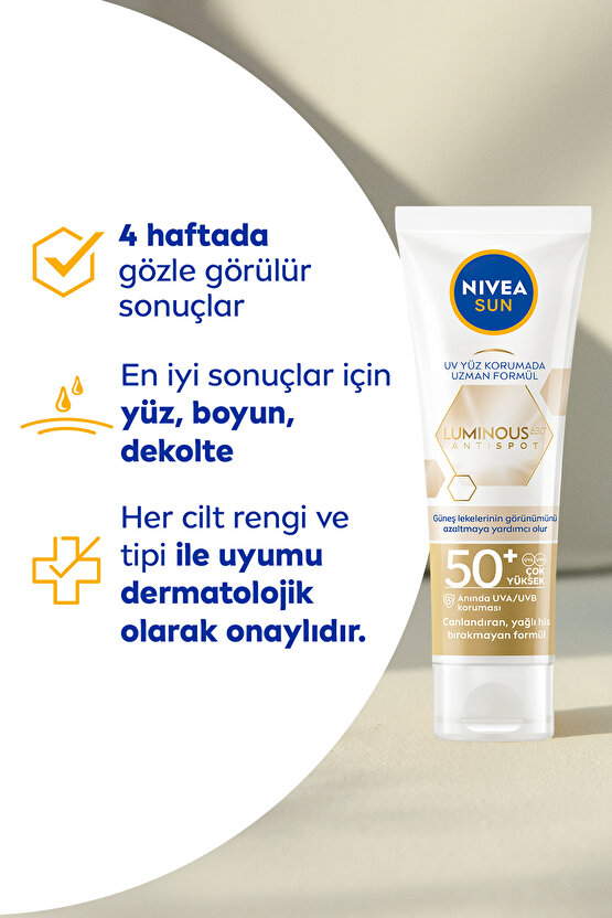 Luminous630 Leke Karşıtı Güneş Koruyucu Yüz Kremi 40ml, Spf50, Hyalüronik Asit, E Vitamini, Uvauvb
