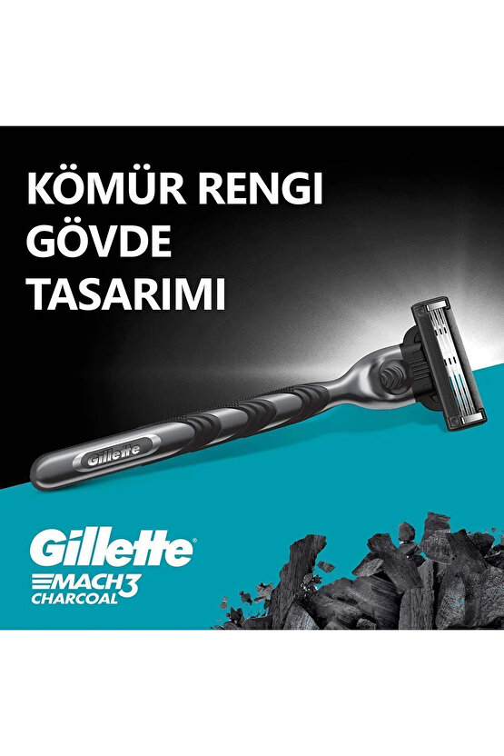 Mach 3 Charcoal Tıraş Makinesi + 6 Up Yedek Tıraş Bıçağı + Premium Stand