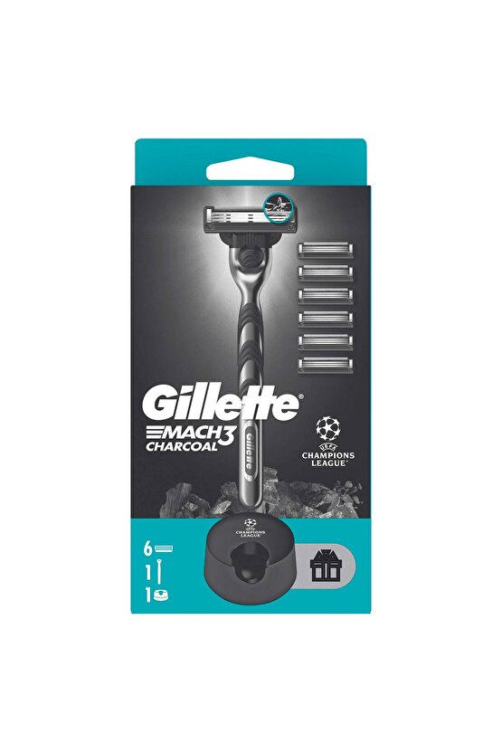 Mach3 Charcoal Tıraş Makinesi ve Yedek Bıçağı 6lı + Tıraş Bıçağı Standı