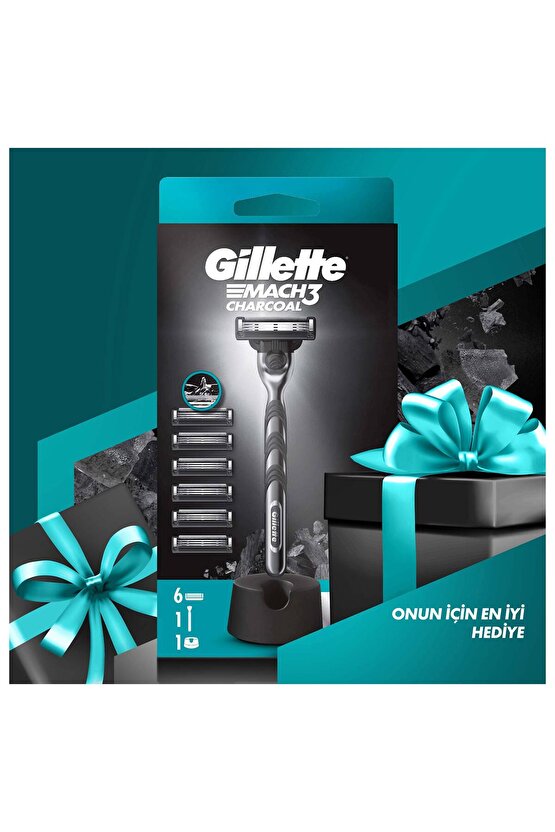 Mach3 Charcoal Tıraş Makinesi ve Yedek Bıçağı 6lı + Tıraş Bıçağı Standı