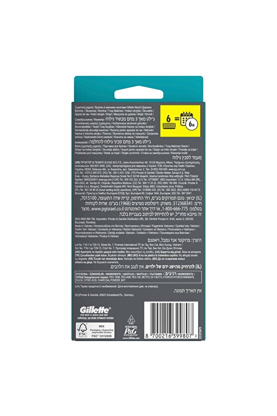 Mach3 Charcoal Tıraş Makinesi ve Yedek Bıçağı 6lı + Tıraş Bıçağı Standı