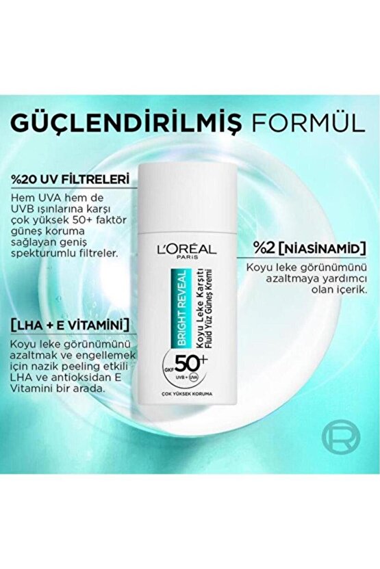 Loreal Paris Bright Reveal Spf 50+ Koyu Leke Karşıtı Yüz Güneş Kremi 50 ml