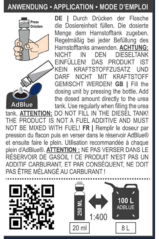 SCR AD BLUE SİSTEM TEMİZLEME VE KORUMA 250 ML