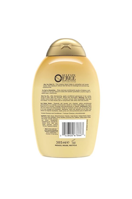 Coconut Cafeine Conditioner Hasarlı Saçlar için Hindistan Cevizi Kafein Saç Kremi 385 ml