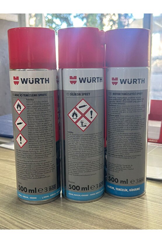 SÜPER SET WÜRTH MOTOR TEMİZLEME-SİLİKON SPREY-ARAÇ İÇİ TEMİZLEME
