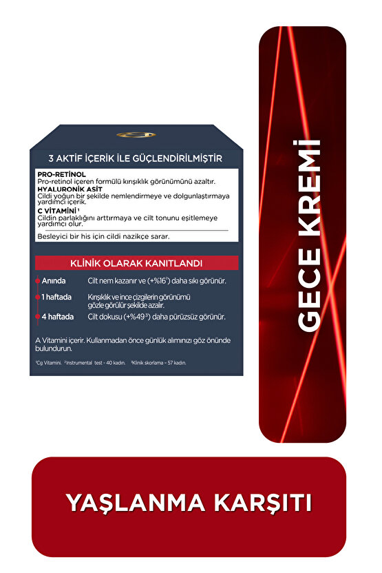 LOréal Paris Revitalift Lazer Yoğun Yaşlanma Karşıtı Gece Bakım Kremi