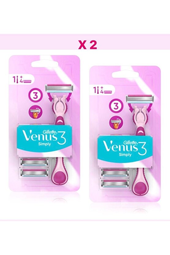 Gillette Venüs Simply 3 Tıraş Makinesi + 4 Yedek Bıçak (2 Paket - Fırsat Ürün)