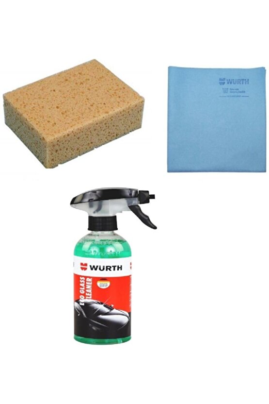 Tvet 3 Lü Set Süngeri, Sentetik Güderi Bez, Cam Temizleyici Sprey 400 ml