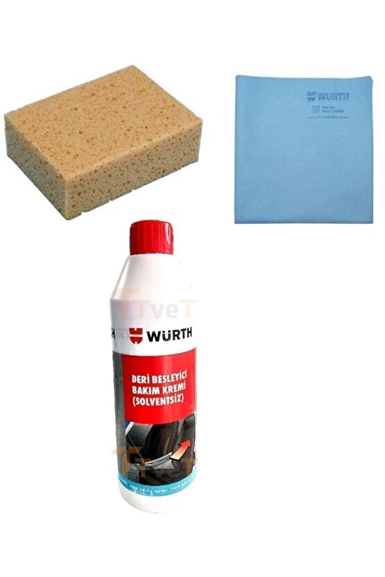 Tvet 3 Lü Set Süngeri, Sentetik Güderi Bez, Deri Besleyici Temizleyici Bakım Kremi 500 ml