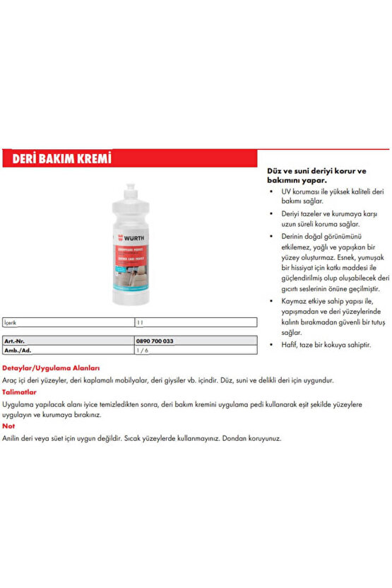 Deri Besleyici Bakım Kremi Solventsiz 1000ml