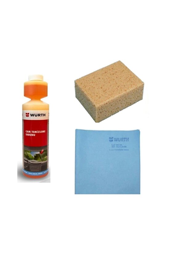 Star 3 Lü Temizlik Seti 250 Ml Cam Temizleme Sabunu Sentetik Güderi Bez Ve Oto Yıkama Süngeri