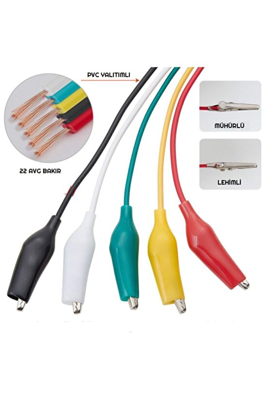 50cm 10 Adet Krokodil Soketli Kablo Çift Taraflı Timsah Kıskaç Atlama Jumper Tel Test Prototip