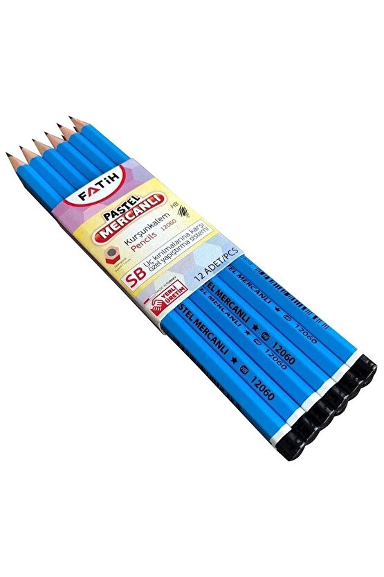 Köşeli Mercanlı Kurşun Kalem 12li Pastel Renkler Mor Gövde