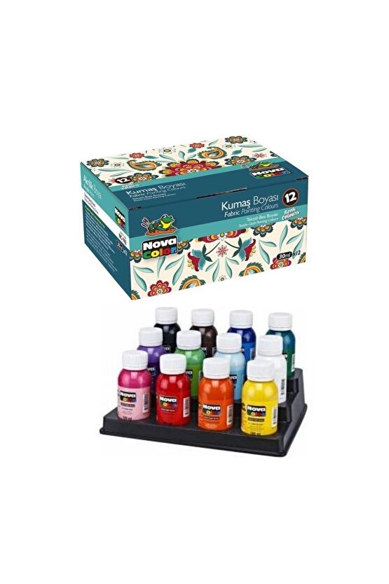 Fabric Painting Colours Kumaş Boyası tüp 30ml 12 Renk Set Kıyafet Elbise Çanta Ayakkabı ve Fırçalı