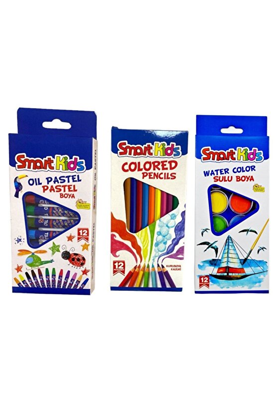 12 Renk Boyama Seti Kuru Sulu Pastel 3lü Ekonomik