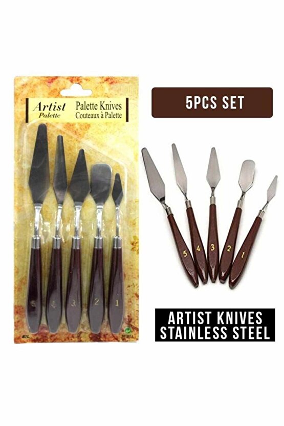 5 Li Metal Spatula Seti Zemin Fırçası Boya Fırçası Akrilik Yağlı Boya Hobi Çalışmalar