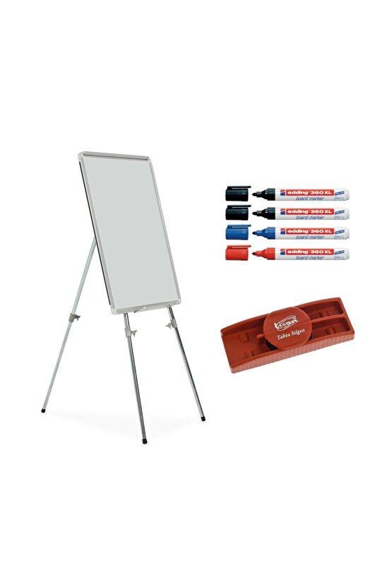 Teleskopik Ayaklı Yazı Tahtası 50 X 70 Cm + 4 Adet Tahta Kalemi + Silgi