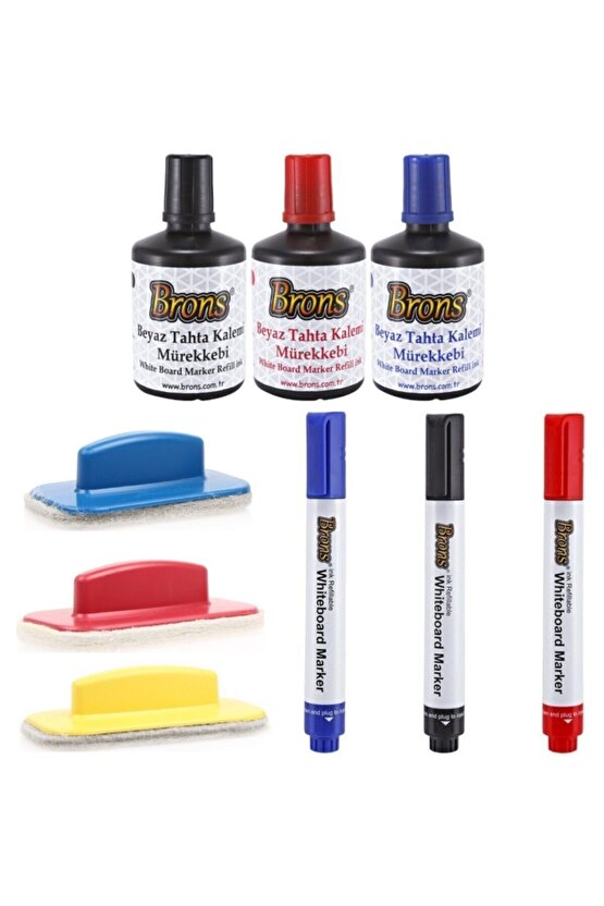 Beyaz Tahta Yazı Seti - Mürekkep + Kalem + Silgi