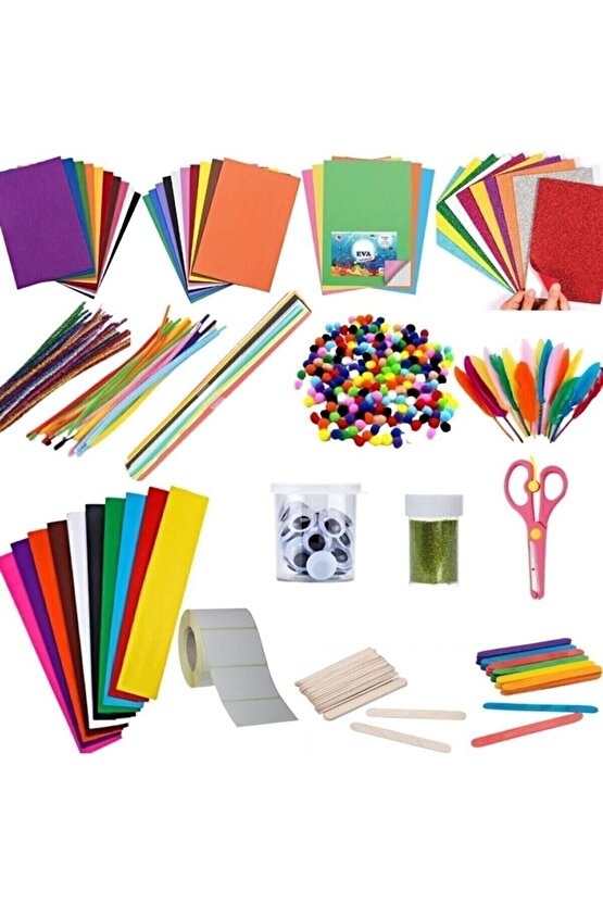 Anaokulu Etkinlik Seti Şönil - Ponpon - Oynar Göz - Eva Keçe - Renkli Tüy - Makas - Dil Çubuğu o.s