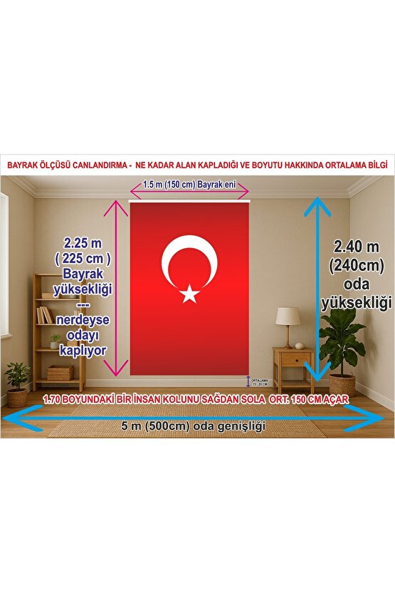 150x225 Cm Kumaş Türk Bayrağı - Oda Duvarını Boyut Olarak Boydan Kaplar