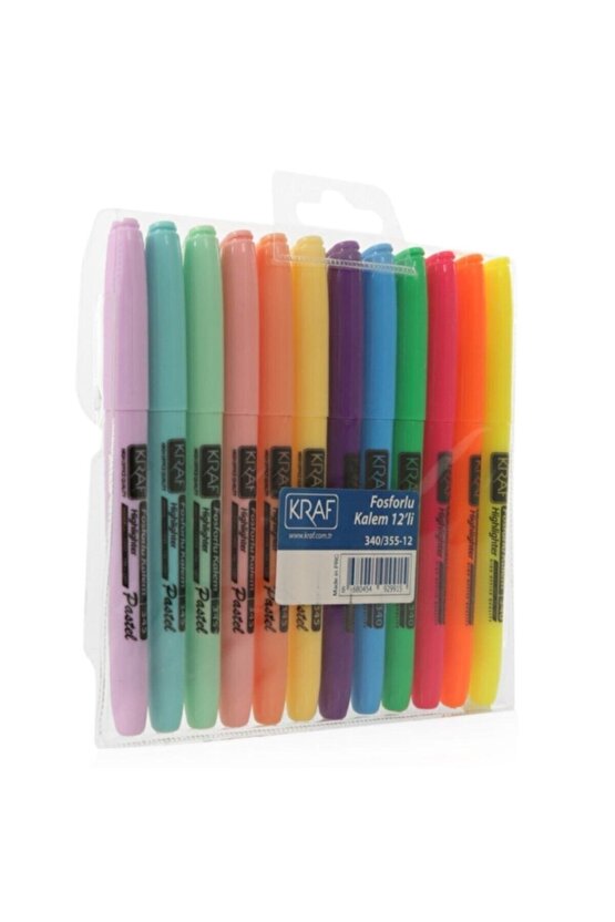 Kalem Tipi Fosforlu Işaretleme Kalemi Seti 12 Renk Pastel Ve Canlı Renkler