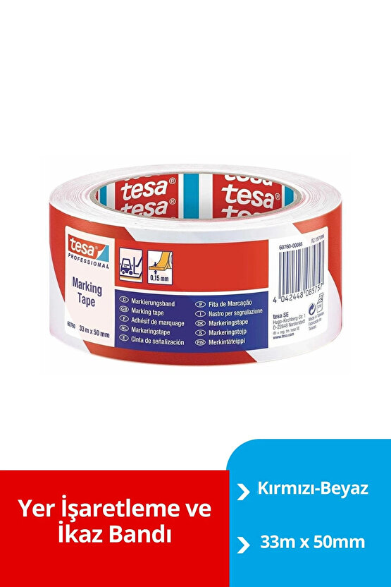 Yer İşaretleme ve İkaz Bandı, 33m x 50mm, Kırmızı-Beyaz