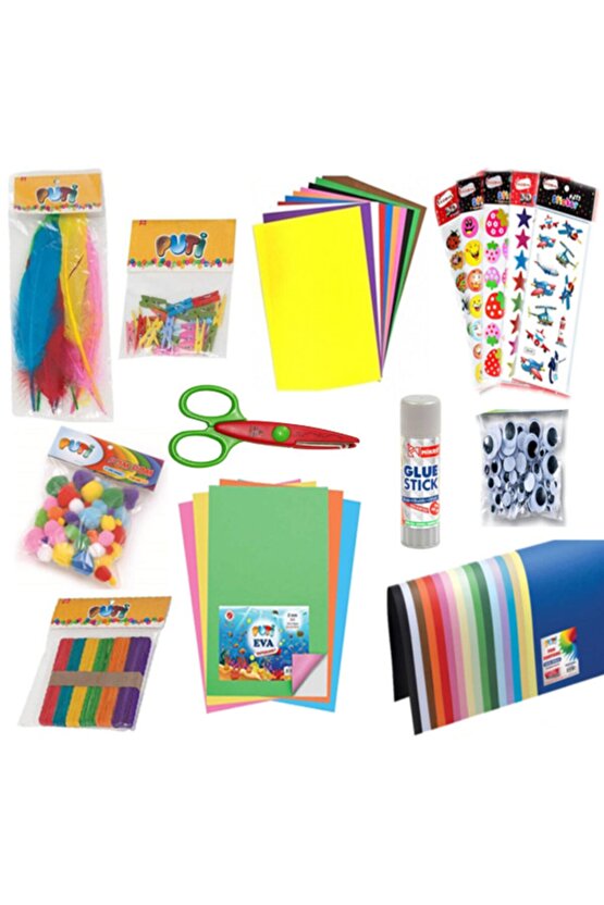 Anaokulu Etkinlik Set-sticker,tüy,mandal,makas,eva,fon Kartonu,elişi Kağıdı,oynargöz,çubuk,stick