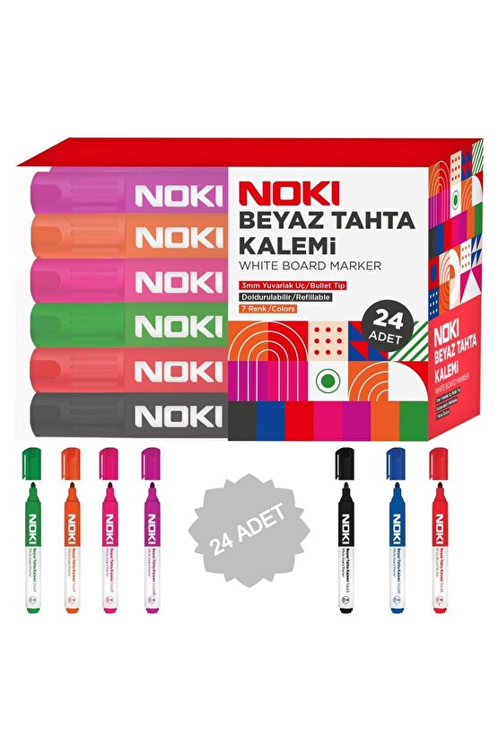 Doldurulabilir Beyaz Tahta Kalemi 24 Lü Set