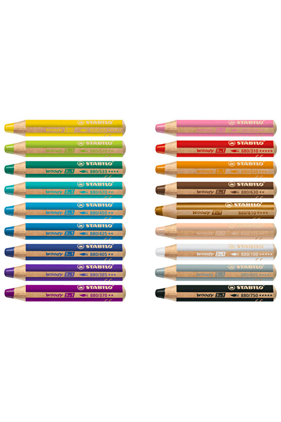 Woody Kuru Boya 3in1 6 Renk + Kalemtraş