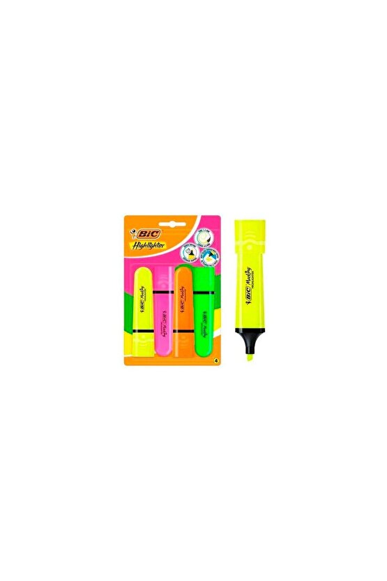 Marking Flat Highlighter 4lü Blister Canlı Renkler