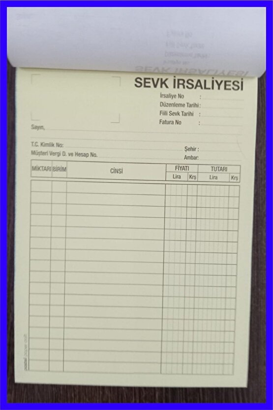 Sevk Irsaliyesi (14x20 Cm Ölçülerinde A5) Otokopili 250 2 Nüsha (1 Asıl 1 Suret) 24 Adet