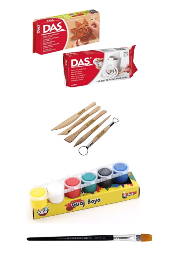 Glance Seramik Kil Beyaz-terracota & 6lı Guaj Boya Başlangıç Seti Seramik