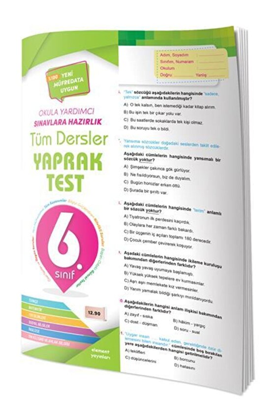 Tüm Dersler Yaprak Test 6.sınıf 4 Element