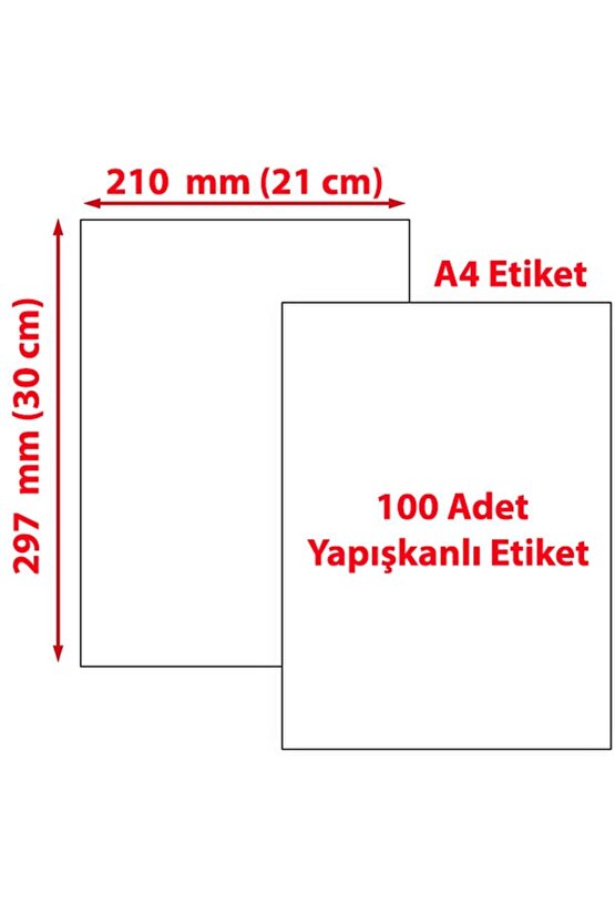 A4 Etiket 100 tane A4 Yapışkanlı Etiket A4 Lazer Etiket A4 Baskısız Etiket