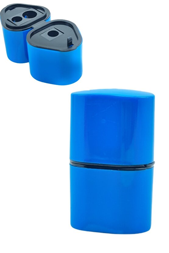 3 Lü Lüx Kalemtıraş Hazneli Kalemtıraş Tahta Kalem Açacağı Mavi