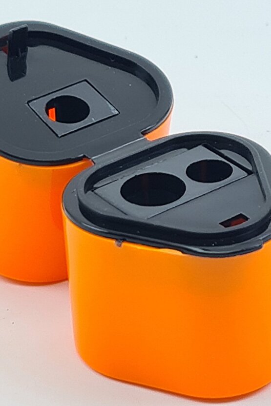 3 Lü Lüx Kalemtıraş Hazneli Kalemtıraş Tahta Kalem Açacağı Turuncu