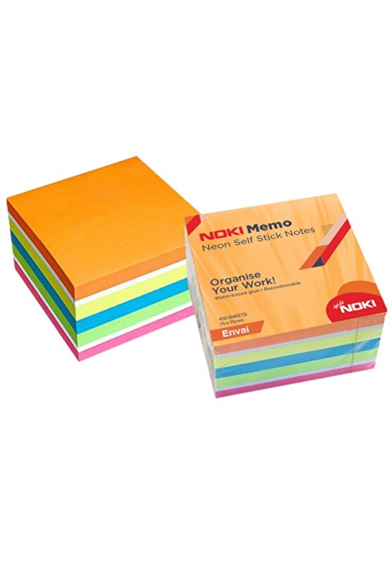 Yapışkanlı Not Kağıdı Küp 450 Syf 75x75 Neon Envai 12014-33