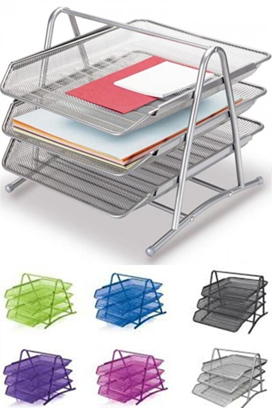 3lü Siyah Evrak Rafı - Dosyalık - 3 Katlı Evrak Rafı - Metal Evrak Rafı