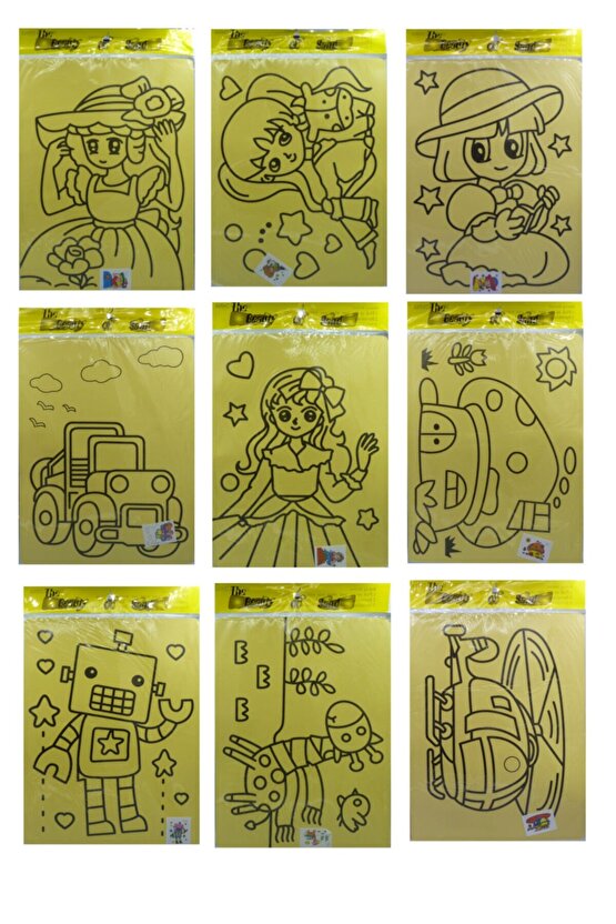 15 Ad. A4 Büyük Boy (kız-erkek) Kum Boyama Seti ( Erkek-7 Kız-8 Model 1er Ad.)