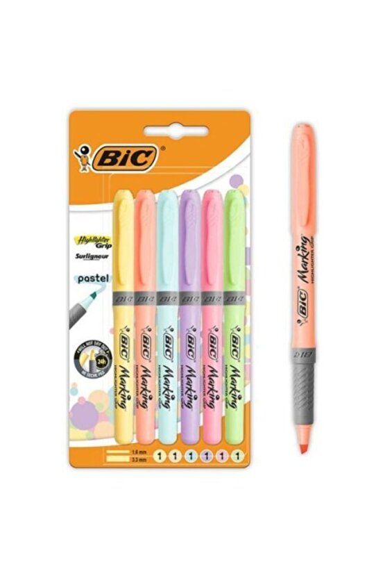 Marking Highlighter Grip Pastel 6lı Blister Fosforlu Kalem