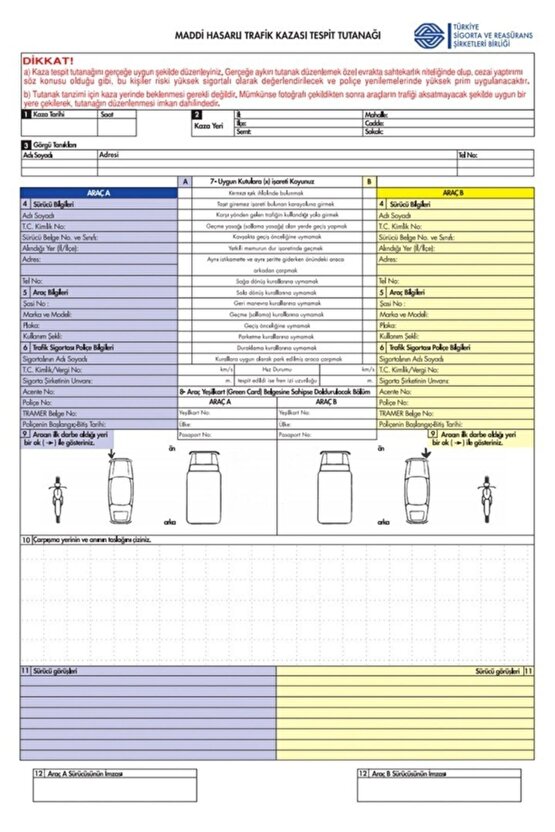 25 Li A4 Boy Trafik Kaza Tutanağı 2 Nüsha Otokopili