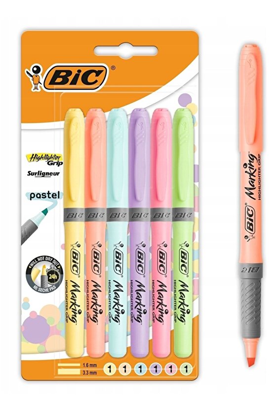 Pastel 6lı Fosforlu Kalem Marking Highlighter Grip Pastel Blister