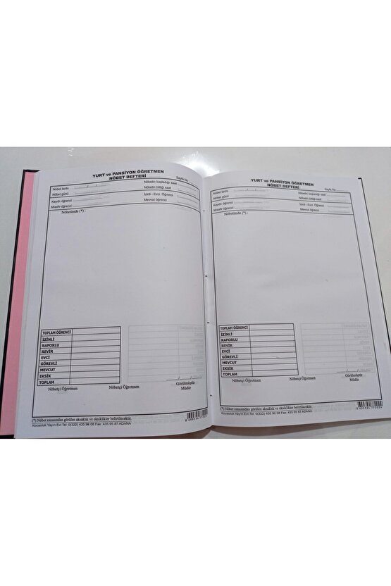 Yurt Ve Pansiyon Öğretmen Nöbet Defteri Cilt Kapak