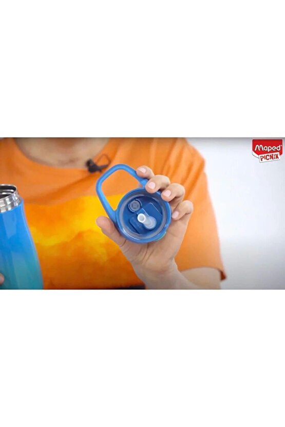 Picnik 430ml Çelik Matara Gülen Yüz Figürlü Mavi 620ZSERI