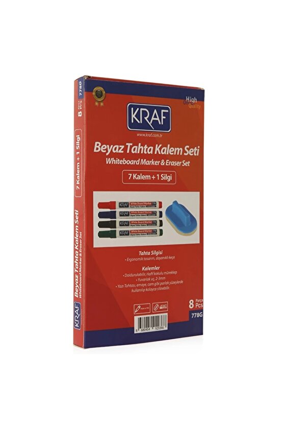 BEYAZ TAHTA KALEMİ & SİLGİ SET 8Lİ ( 7 KALEM+1 SİLGİ)