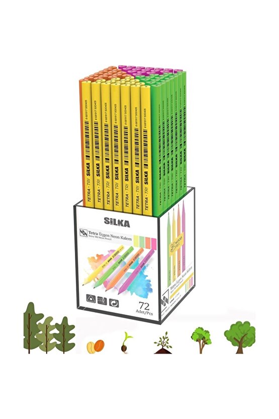 Kaly Üçgen Neon Kurşun Kalem 12li