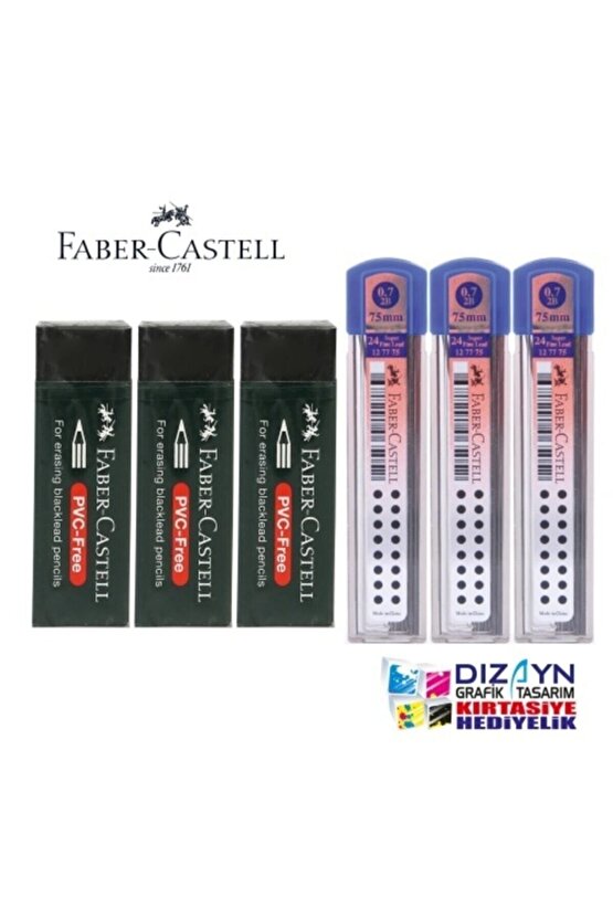 3 Adet 0,7 Min 2b + 3 Adet Büyük Siyah Silgi Set