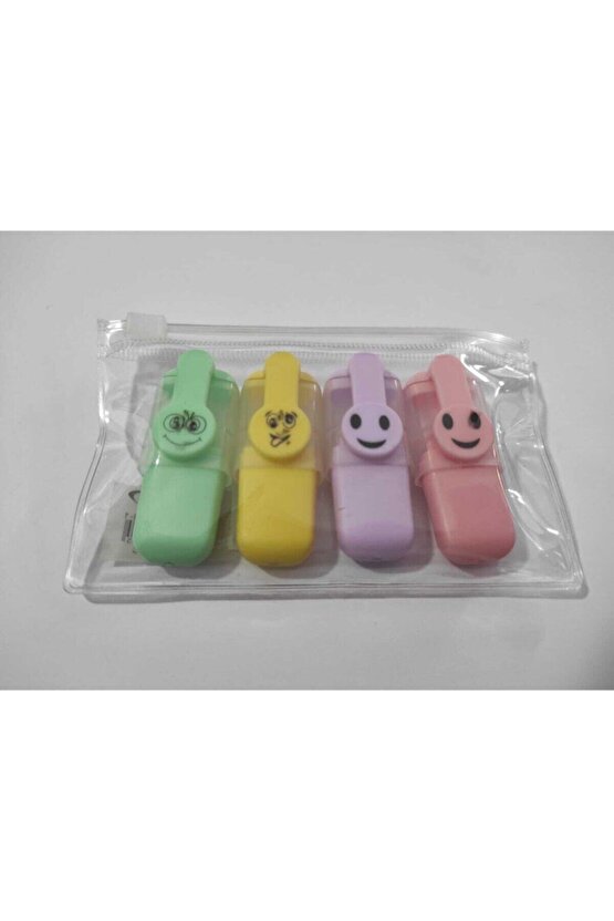 Emojili 4lü Fosforlu Kalem Seti (PASTEL RENKLER) F.k