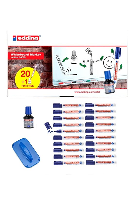 360 Xl Beyaz Tahta Kalemi 20 Li Set Mürekkep +tahta Silgisi tkm