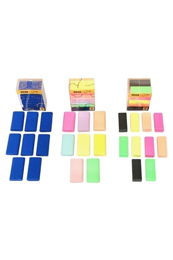 3 Lü Silgi Seti(8 Li Curved Sınav+ 8 Li Curved Rainbow+ 10 Lu Neon Silgi)